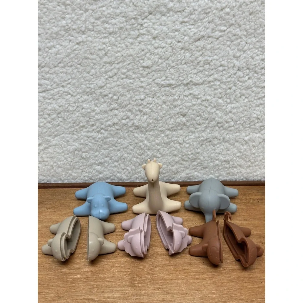 Silicone Bath Toys Mold Free Easy Clean Jungle Animals 6pc Set Baby Toddler